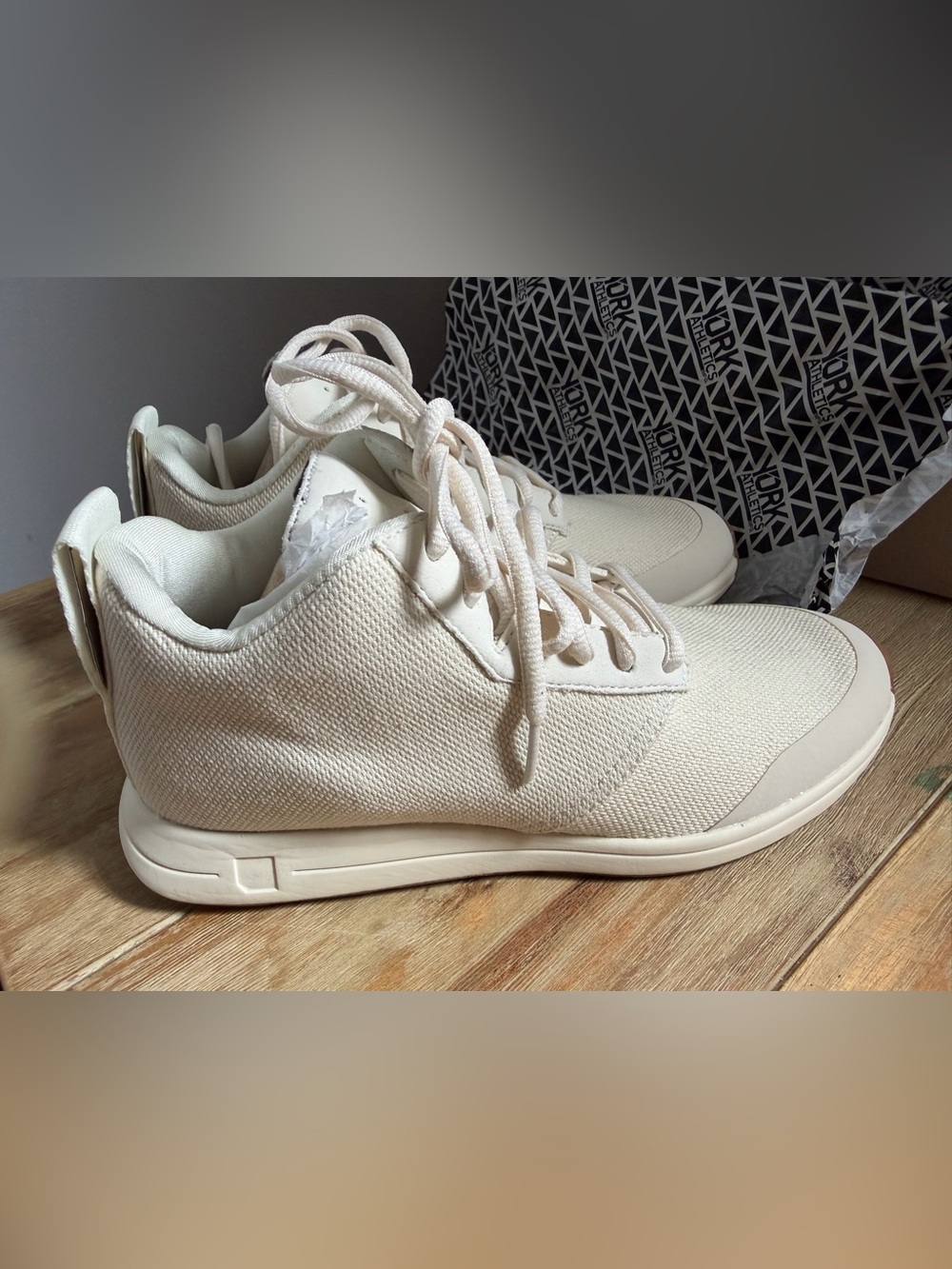 York Athletics Women's Henry  Mid Canvas Cream Knit High-Top Athletic Sneaker - Picture 2 of 7